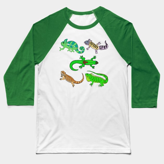 Lizard Party Baseball T-Shirt by HonuHoney